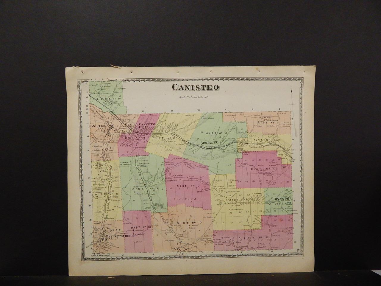 New York, Steuben County Map, 1873, Town of Canisteo, O660 eBay