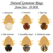 Natural Gemstone Adjustable Ring Yellow Gold Plated Prong Setting Statement Ring