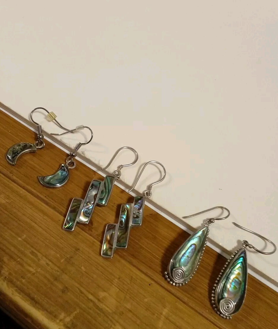 Sterling Silver Abalone Stone Dangle Earrings Lot… - image 3