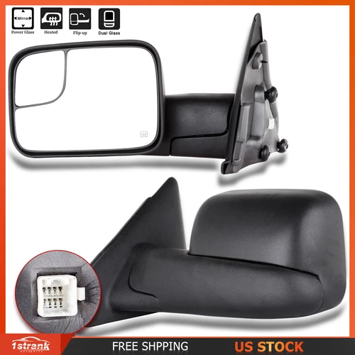 Power Heated Tow Mirrors Flip-Up Pair For 2002-08 Dodge RAM 1500 03-09 2500 3500