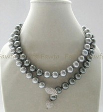 8/10/12/14mmSilver Gray South Sea Shell Pearl Round Beads Necklace 14-50''