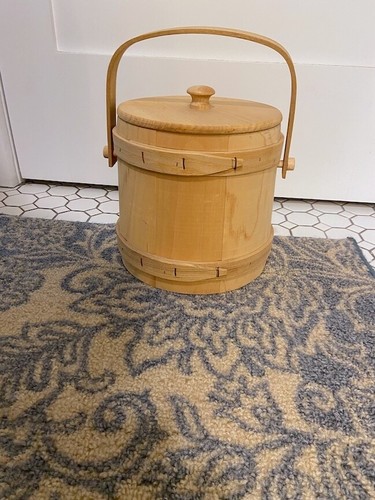 Super! NOS vtg 1970s repro Natural Wood SUGAR BUCKET Firkin signed BASKETVILLE - Picture 3 of 16