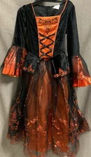 🧷 HALLOWEEN COSTUME FOR GIRLS, WITCH DRESS, BLACK/ORANGE, MEDIUM 🆕 as shown