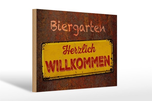 Holzschild Spruch 30X20Cm Biergarten Herzlich Willkommen Deko Schild Wooden Sign-image