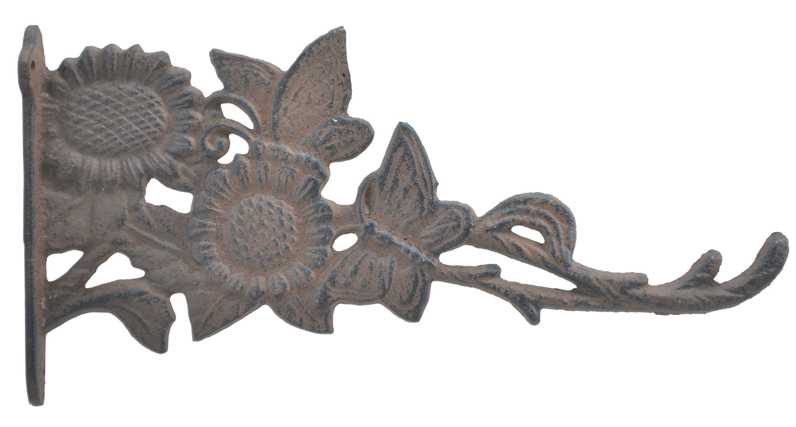 Decorative Plant Hanger Cast Iron Outdoor Hook Butterflies & Sunflowers 11.125"