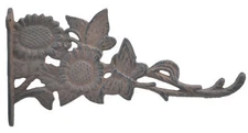 Decorative Plant Hanger Cast Iron Outdoor Hook Butterflies & Sunflowers 11.125"