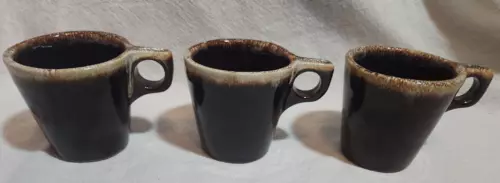 Vintage Hull Pottery Brown Drip Glaze Oven Proof Coffee Cups Mugs 3" Set Of 3