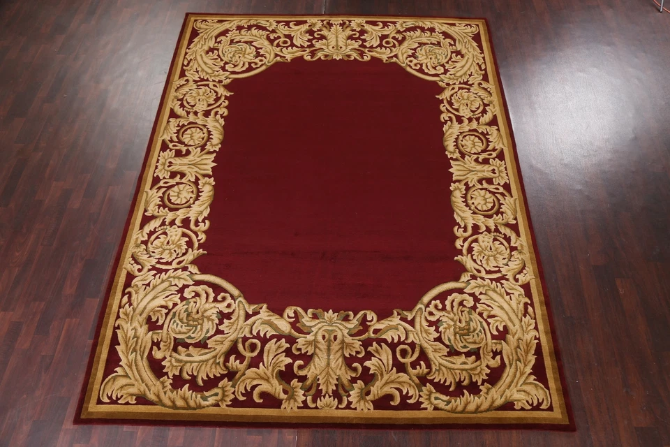 Bordered Vegetable Dye Nepalese Oriental Area Rug Hand-knotted Dining Room 9x12 - Image 2 of 4