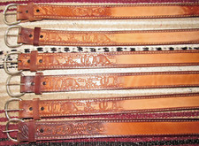 Vintage Western C M Co Tooled Embossed Leather Belts 6 pc Size 28 NEW