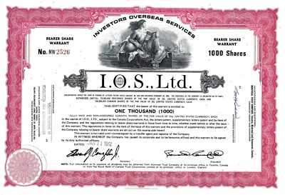 I.O.S. (IOS) Investors Overseas Services Ltd.1972 (1.000 Shares) Bearer Share W. - Bild 1 von 3