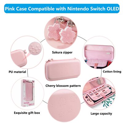 Pink Travel Carrying Case Accessories Kit Compatible with Nintendo