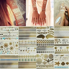 Gold Silver Metallic Flash Jewelry Temporary Tattoo Inspired Body Makeup Sticker