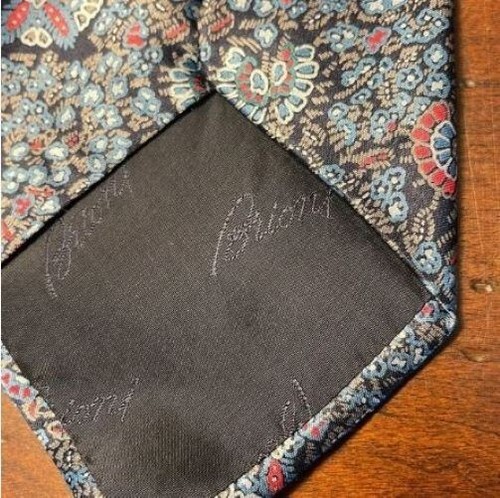 $450 BRIONI Raro Hecho a Mano Satén Paisley Azul Marino Seda Corbata/Juego Cuadrado de Bolsillo - Imagen 14 de 15