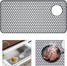 TOOVEM 28.3"x14.4" Sink Protector - Farmhouse Drain Hole Mat, Kitchen Accessory