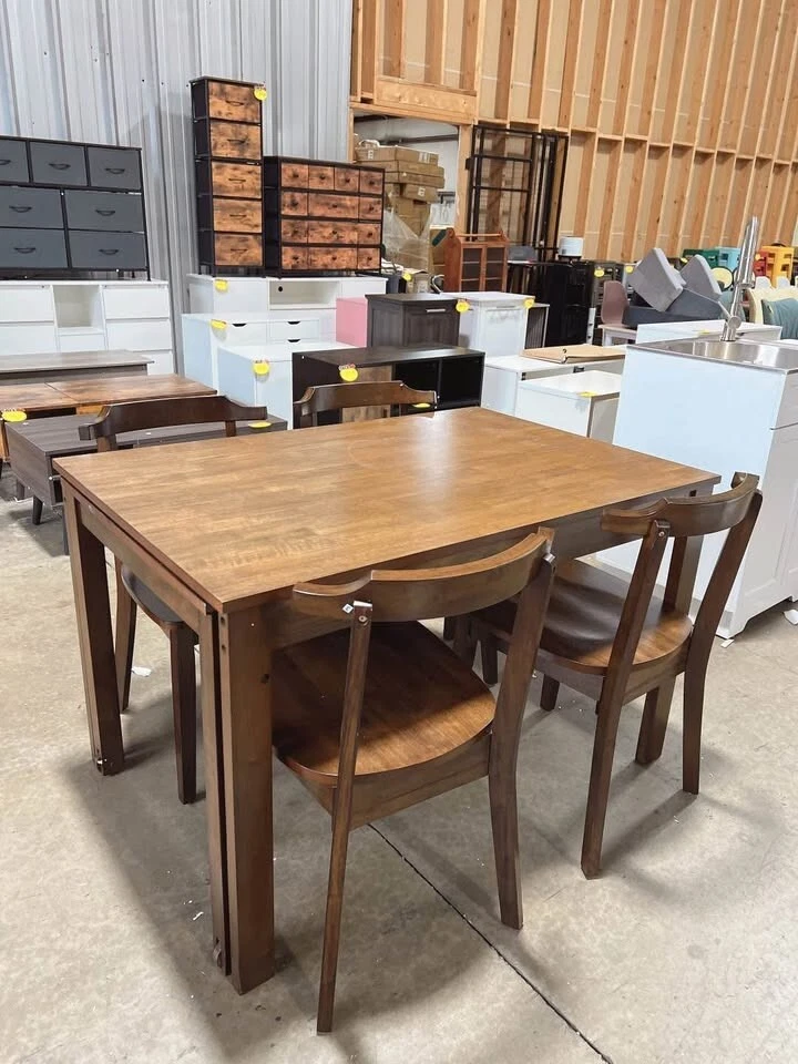 Комплект обеденного стола из 5 предметов с 4 стульями, выдвижная кухня 47,3-65 дюймов - Изображение 2 из 4