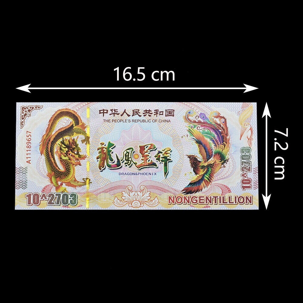 1 PCs Nongentillion Chinese Dragon Phoenix Bank Note Yellow 10