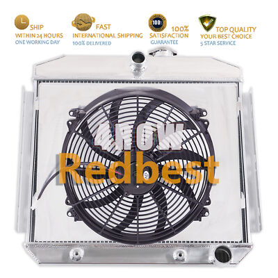 Aluminum 4 Row Radiator Shroud Fan For 1955 56 1957 Chevy Bel Air/Del Ray/210 L6