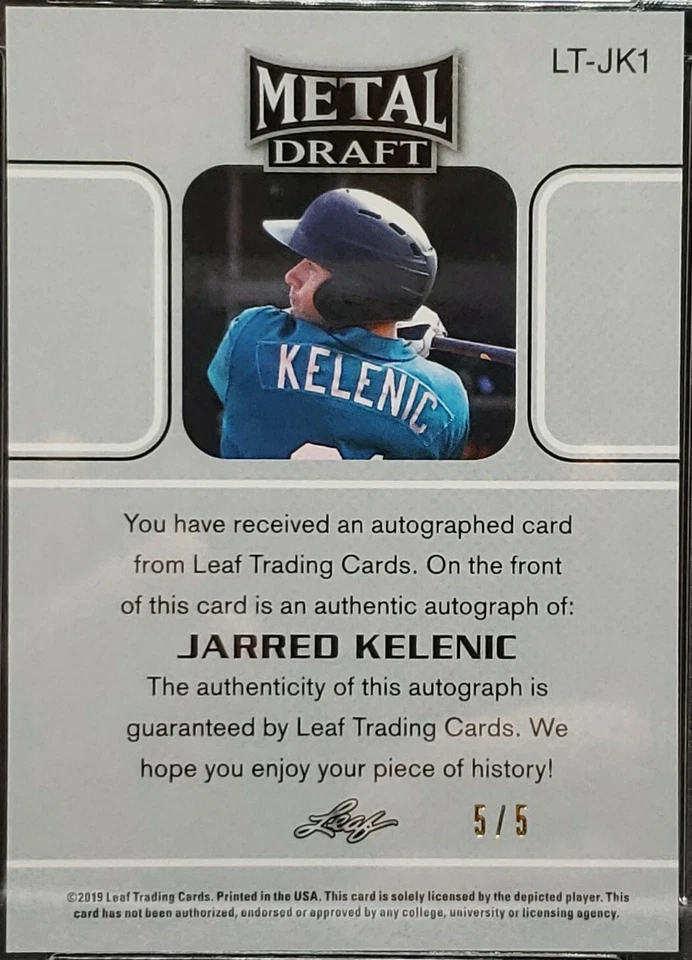 2019 Leaf Metal Draft Jarred Kelenic '90 Throwback Auto Green Wave 5/5 PSA 9  - Image 4 of 4