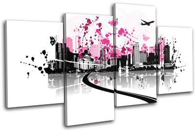 Abstract Floral Vector City MULTI CANVAS WALL ART Picture Print VA