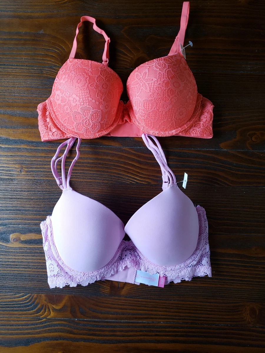 2 Bras Size 32D NEW with Tags, T Shirt and Push Up Style Bra Lavender and  Coral | eBay