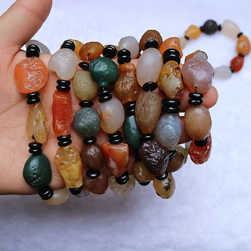 Rare Beautiful Natural Agate Desert Stones Chinese gobi Prayer Bracelet 14*25MM - Picture 4 of 5