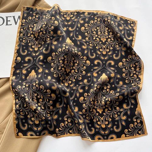 100% Silk 21" Square Scarf Women Neckerchief Wrap Kerchief Bandana Black Paisley - Picture 12 of 12
