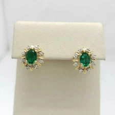 3 Ct Oval Cut Green Emerald Lab Created Cluster Earrings 14k Yellow Gold Finish