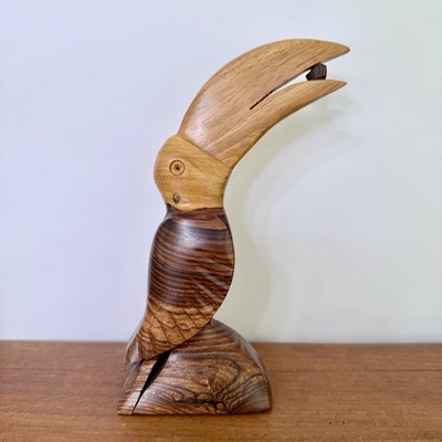 Vintage Hand Carved Wooden Toucan Bird Sculpture Folk Art MCM Decor