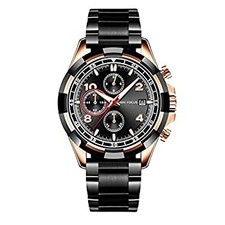 MINI FOCUS Men's Quartz Chronograph Watch Stainless Steel Gold/Black Used From J