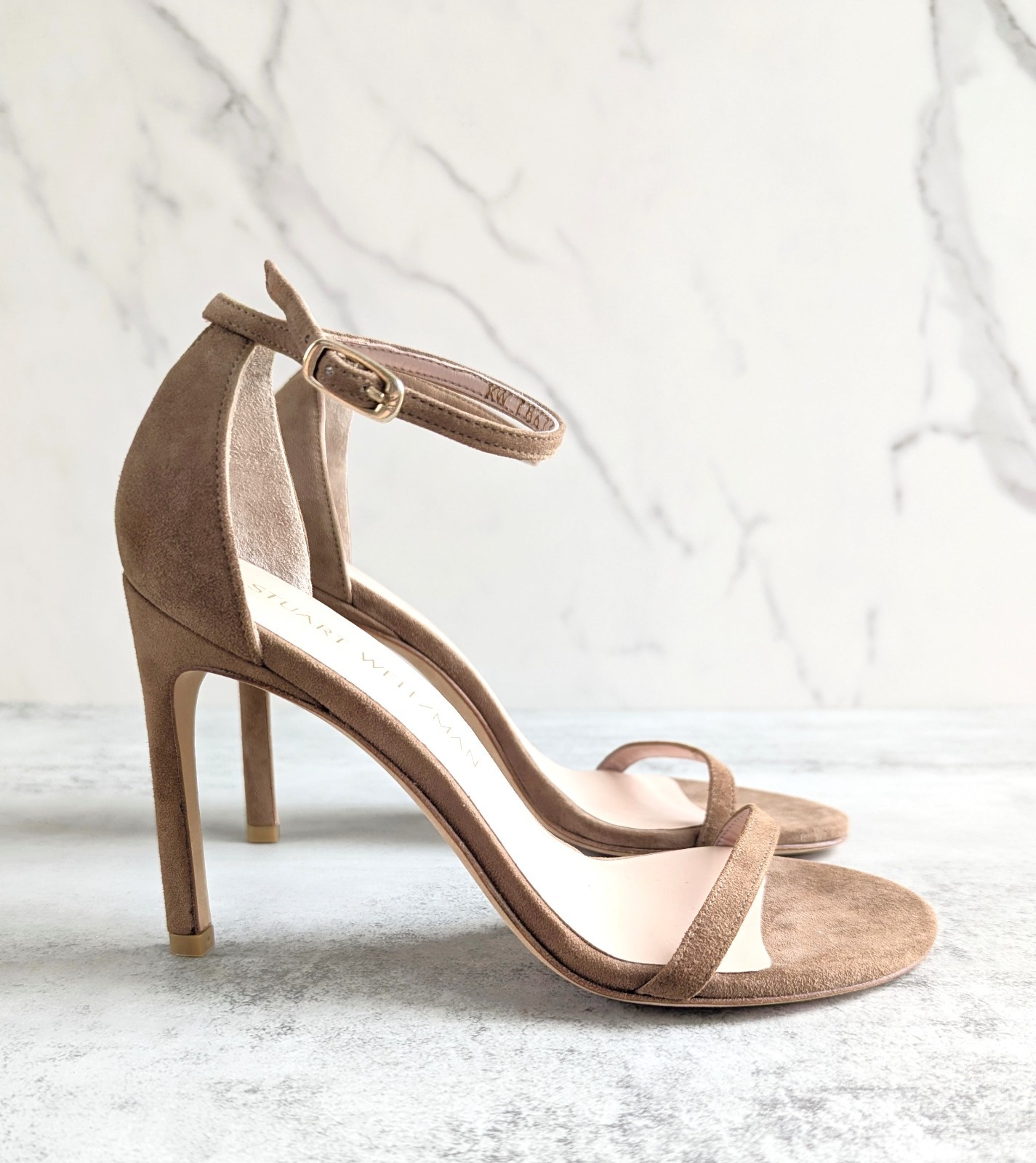 Stuart Weitzman Nudistsong Suede Shoes Size 6.5 Ankle Strap Open Toe Heel