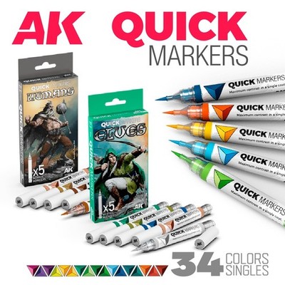 AK Interactive: QUICK MARKERS - Acrylic Shade Paint Marker Singles 34 Colors