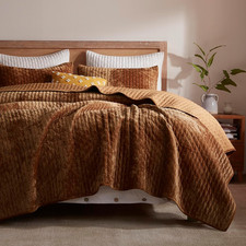 Velvet Quilt King Size 98''X106'', Lightweight Caramel Velvet Comforter Set with