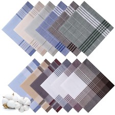 12 Pcs Handkerchiefs for Men, 100 Soft Cotton Men's Handkerchiefs with Check,