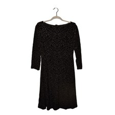 TALBOTS $129 Black Velvet Burnout A-line Dress 3/4 Sleeves Small