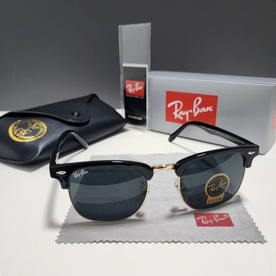 Ray-Ban RB3016 Black Clubmaster Sunglasses Gray Glass Lens 51-21mm Men Women