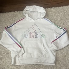Adidas Retro Hoodie Pullover Sweatshirt Sz 14 Youth Girls White Purple Green