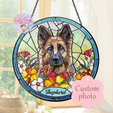 Personalized Stained Glass Pet Portrait Suncatcher, Custom Memorial Keepsake Pet