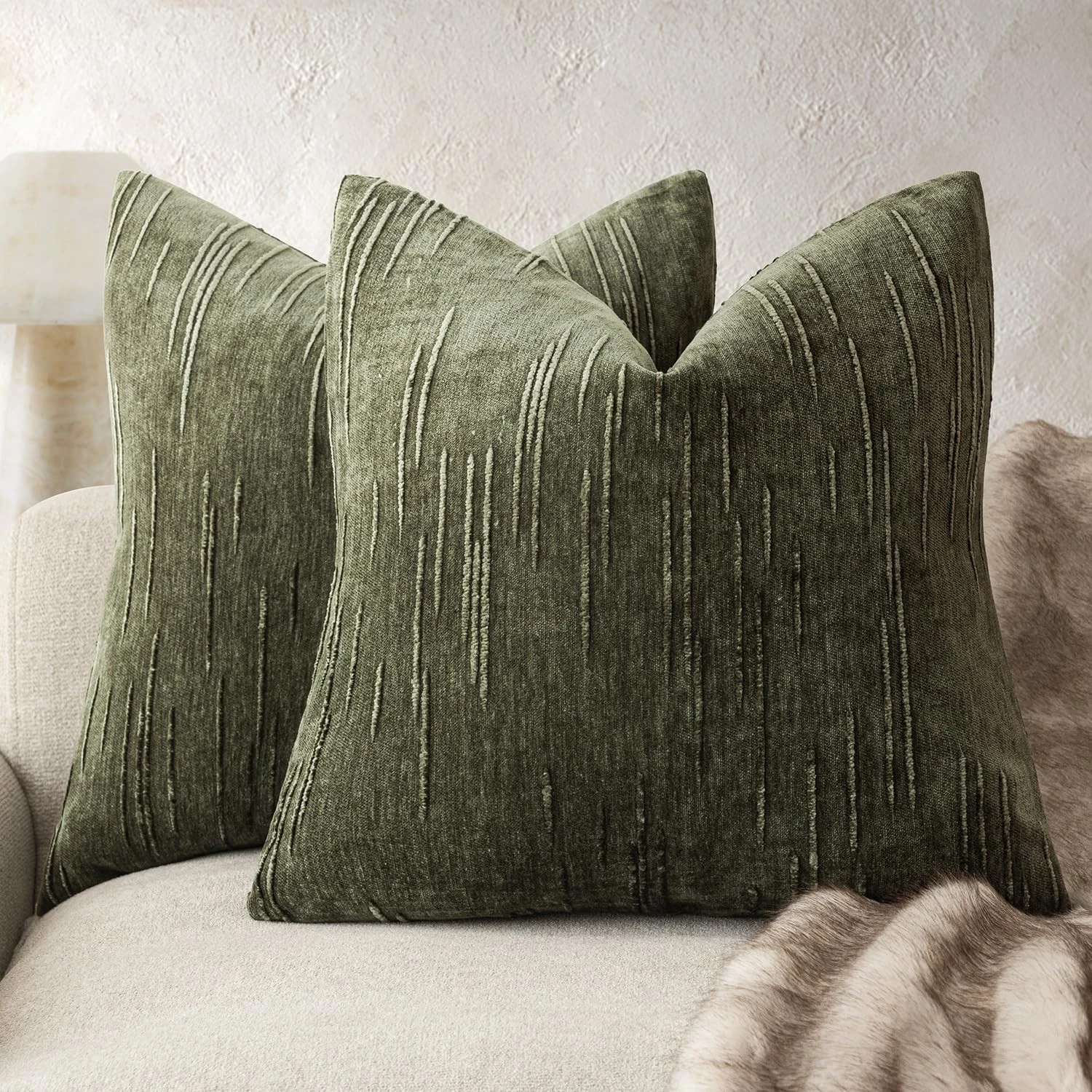Pack of 2 Slubby Textured Chenille Throw Decorative Pillow Covers Square Acce...