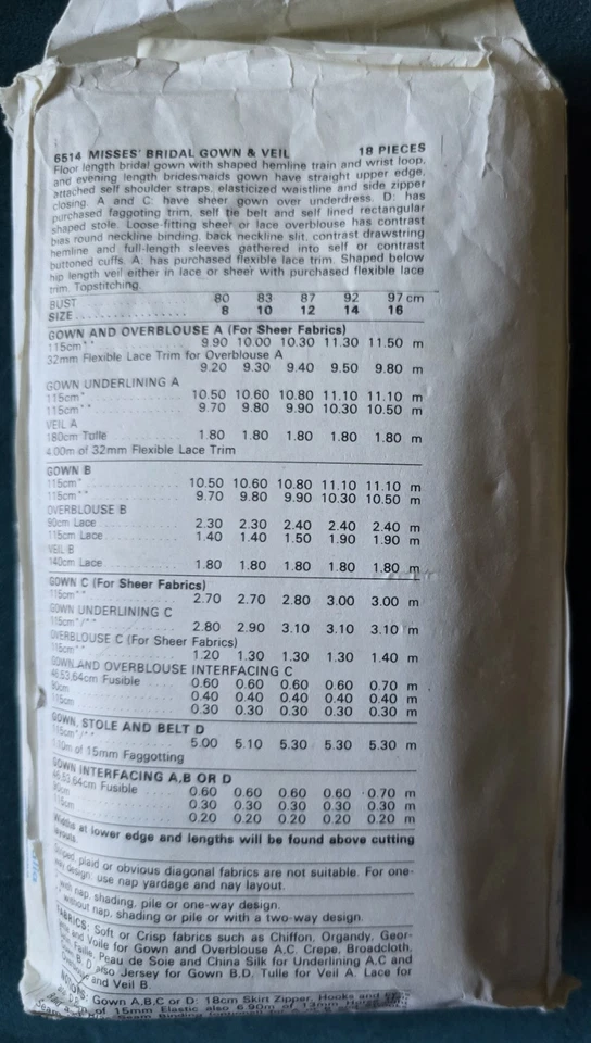 1980s Blouson Lantern Sleeve Train Wedding Dress Butterick 6514 Sewing Pattern - Image 3 of 3