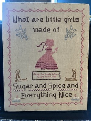 Vintage Cross Stitch Sampler Sugar &  Spice 11x14 Personalized Handmade No Frame