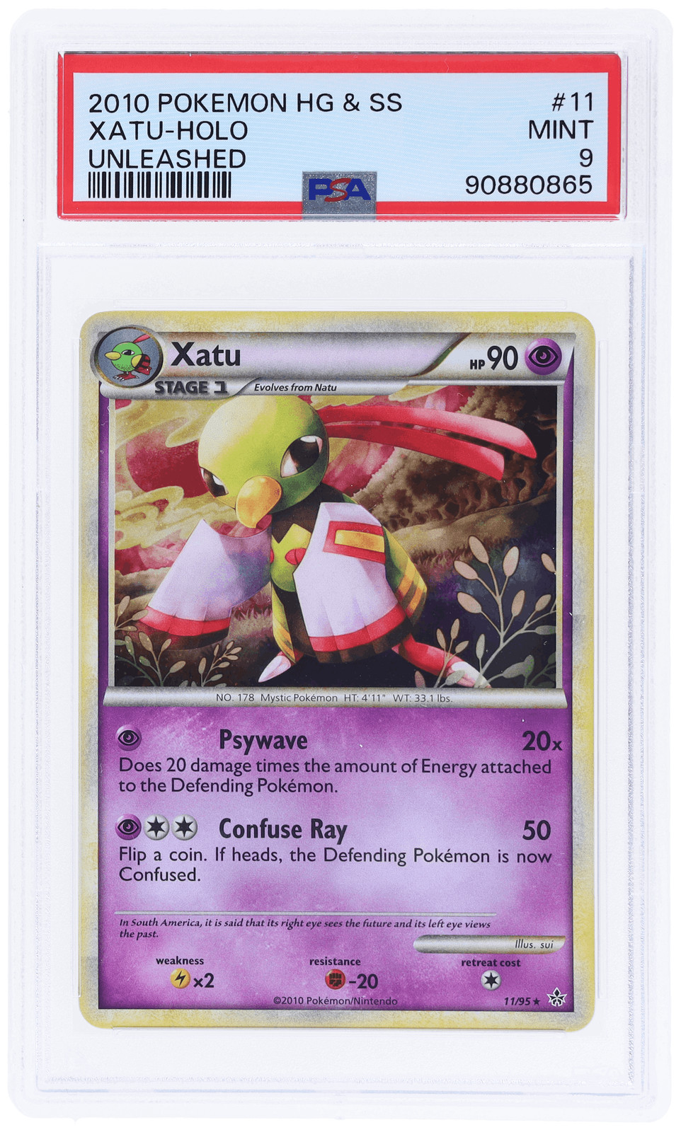 2010 Pokemon Heartgold and Soulsilver Unleashed Xatu Holo #11 PSA 9