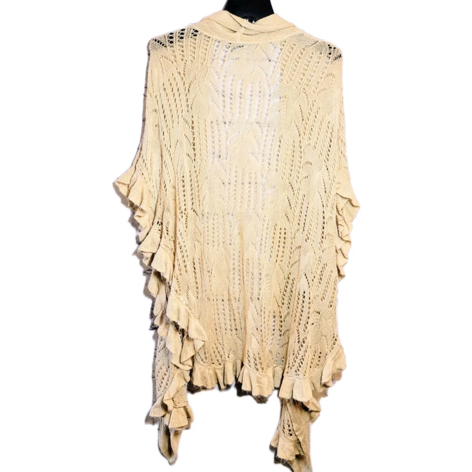 Joseph A Womens Boho Open Cardigan Sweater Tan Size L Ruffle Fairy Whimsical - Image 3 of 4