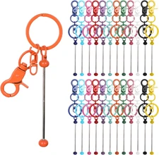 24 Pcs Beadable Keychains Bulk Kit, 12 Colorful Key Chain Making Kit, Beadable I
