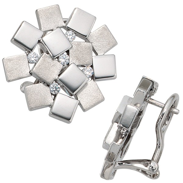 Ohrstecker 925 Sterling Silber Rhodiniert Mattiert 10 Zirkonia Ohrringe-image