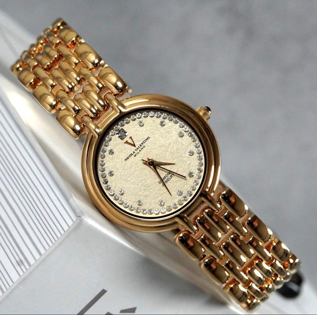 Nicola Valentino Diamond Men's Quartz Gold Watch Genuine