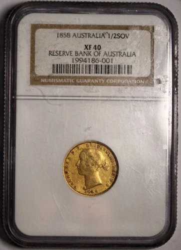 1858 Gold Half Sovereign Reserve Bank of Australia Coin NGC XF40 Rare
