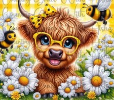 20oz Sublimation Tumbler Wrap Highland Cow Bees Floral Transfer Ready To Press