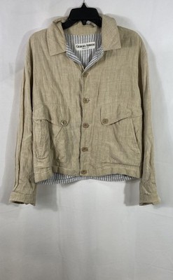 Giorgio Armani Men's Tan 100% Linen Button Up Utility Jacket Made in Italy