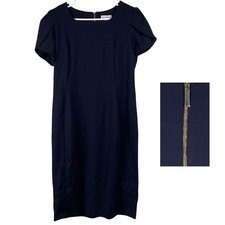 Marc New York Dress Women’s 14 Navy Blue Gold Accents Sheath Midi Minimalist NEW