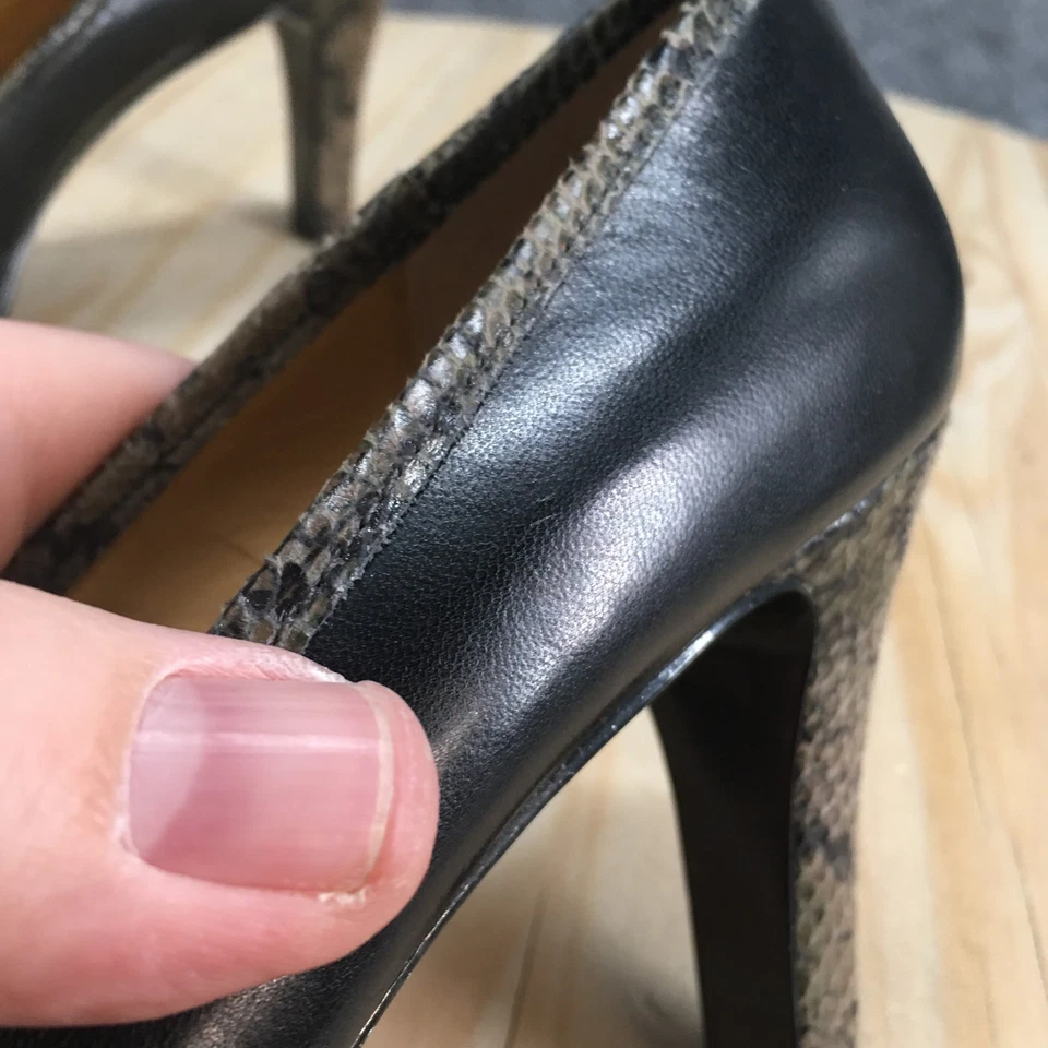 Nine West Shoes Womens 6.5M Black Chassy Slip On Peep Toe Snake Print Leather - Image 4 of 4